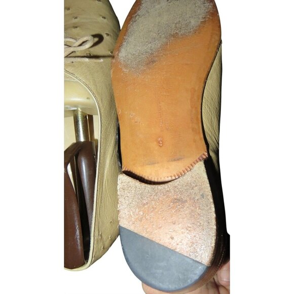 MORESCHI Of Italy Genuine Ostrich Brass Boot Tan Oxford Loafers Dress Shoes - Picture 7 of 9